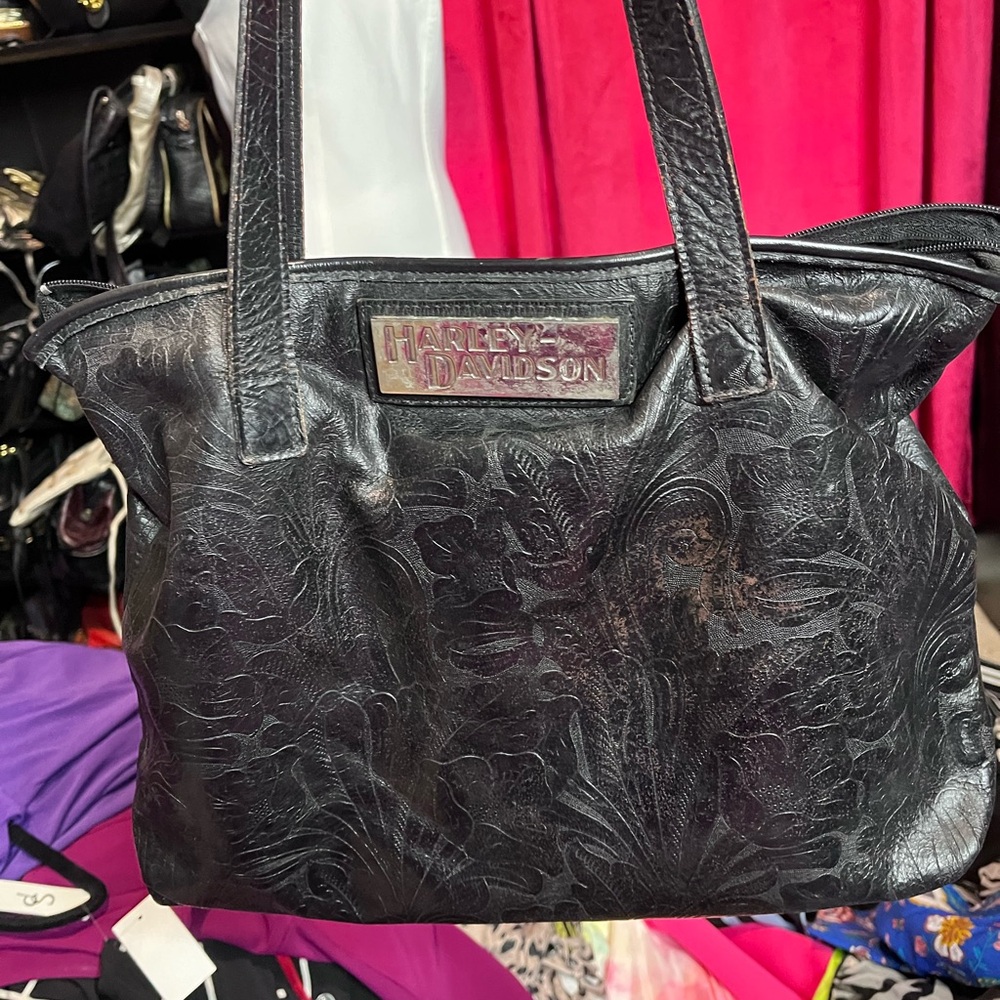 Harley-Davidson Black Embossed Leather Tote Bag